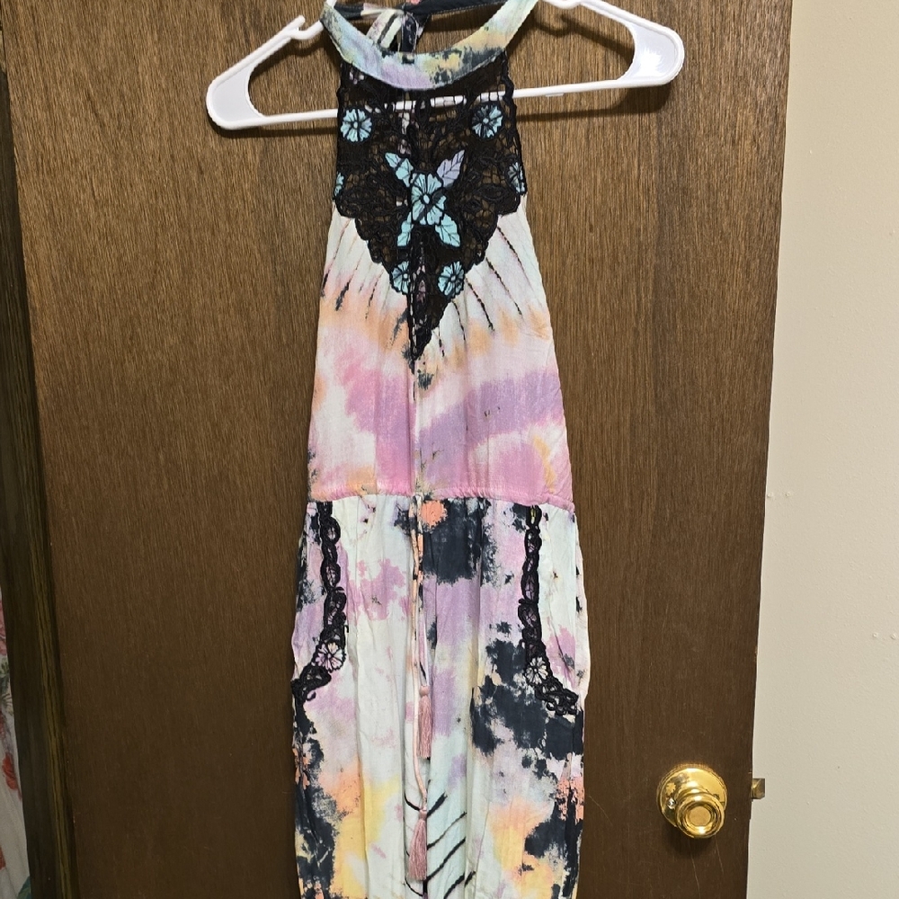 Spell  Tie-Dye Romper with Lace Detail